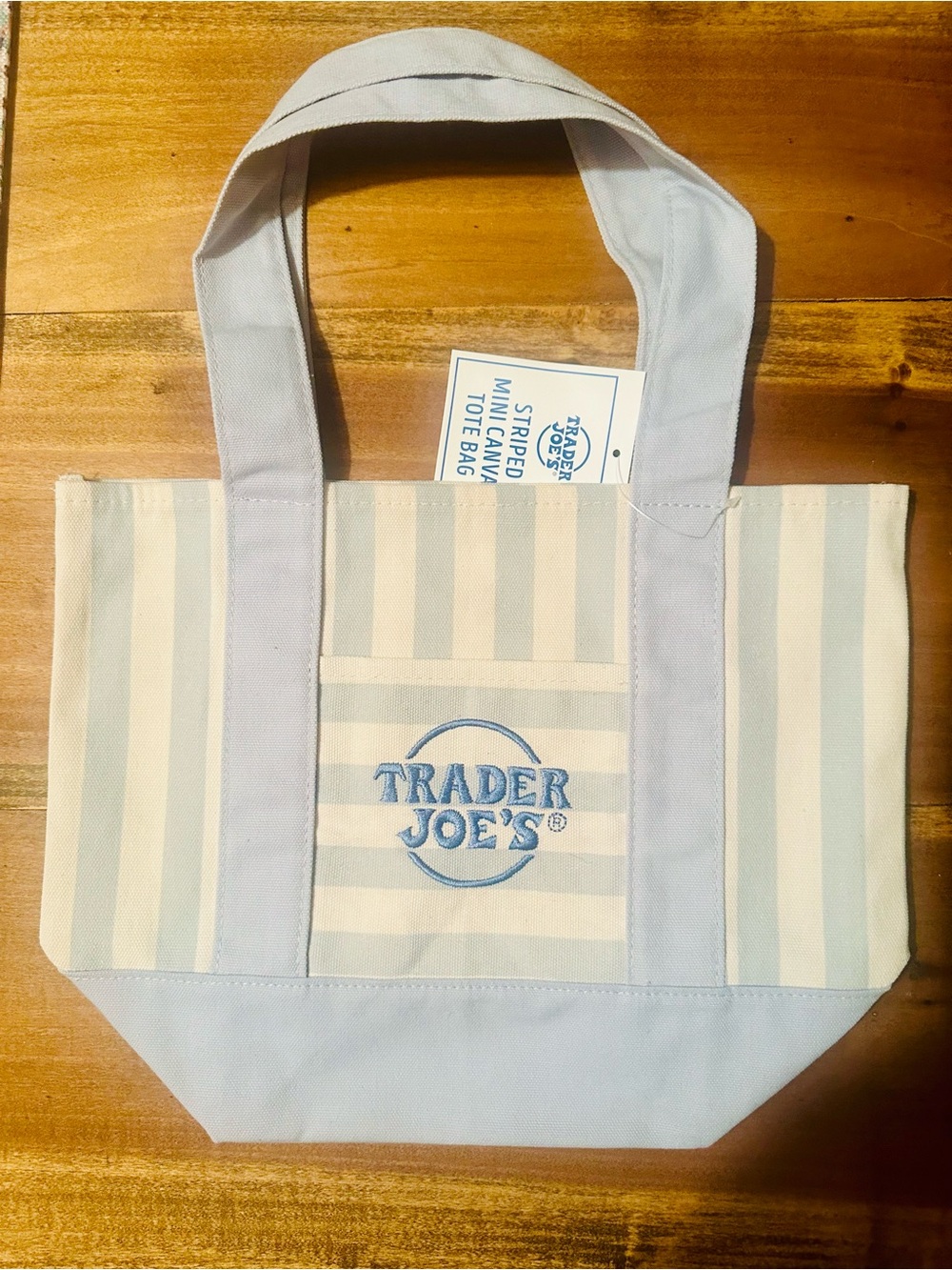 Trader Joe's Striped Mini Tote Bag in Light Blue and White